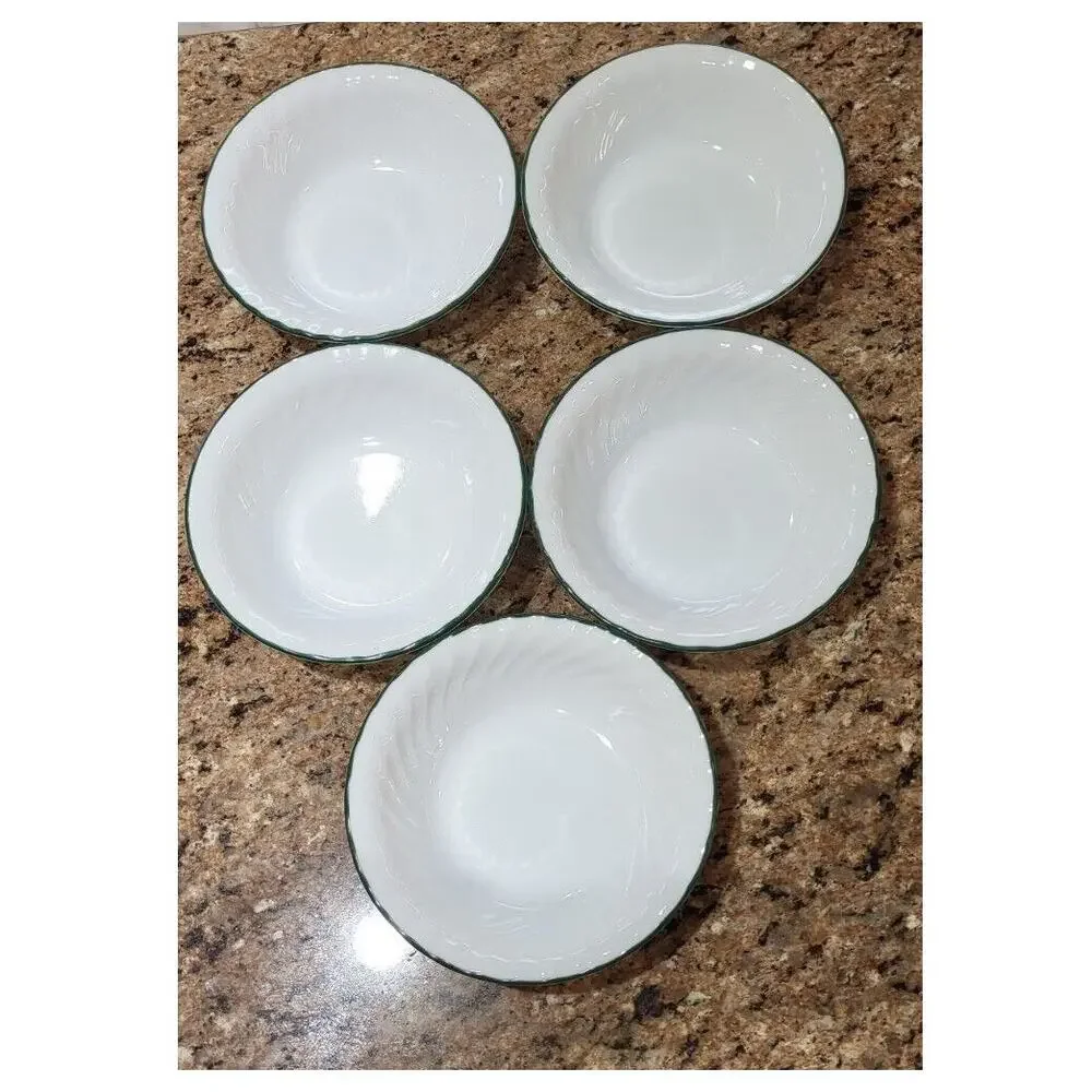 Set of 5: Corelle Callaway Ivy Soup Salad Bowls White Green Rim